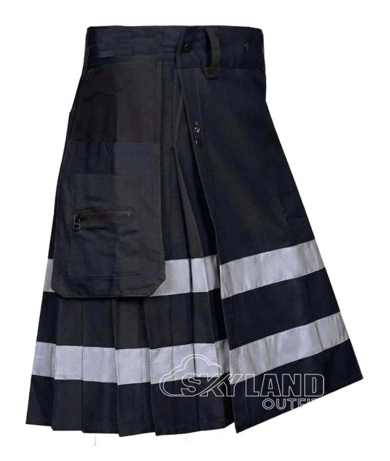 Black Firefighter Tactical Kilt | Hi-Vis Reflective Cotton Black Firefighter Tactical Kilt | Hi-Vis Reflective Cotton