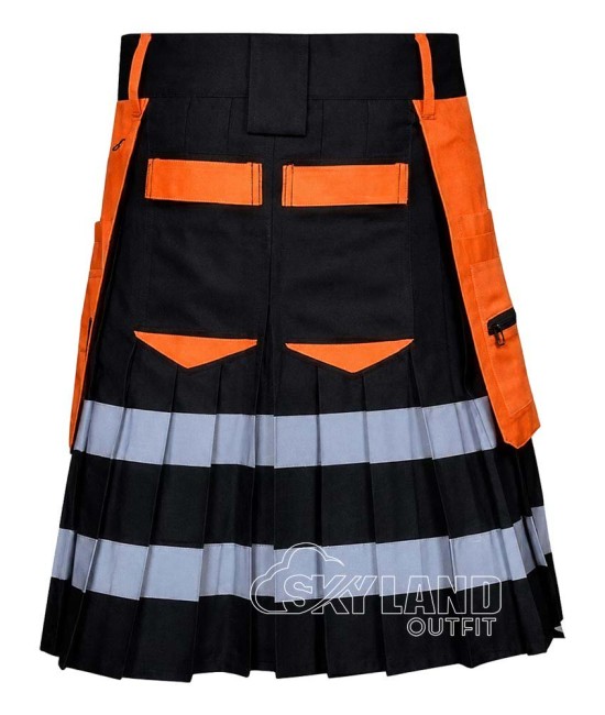 Black Orange Firefighter Utility Kilt | Reflective Tactical Cargo Black Orange Firefighter Utility Kilt | Reflective Tactical Cargo