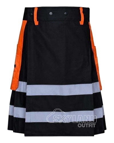 Black Orange Firefighter Utility Kilt | Reflective Tactical Cargo