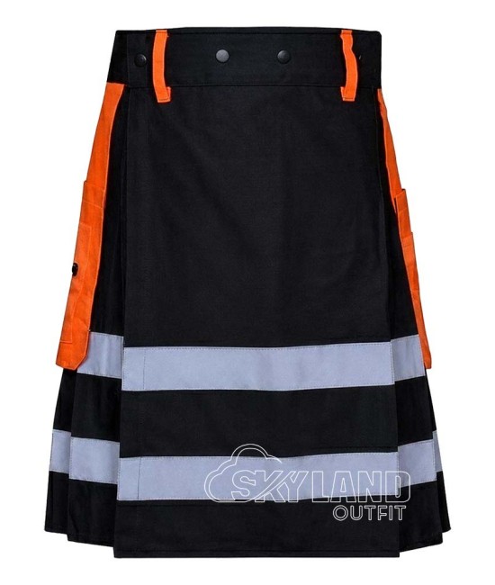 Black Orange Firefighter Utility Kilt | Reflective Tactical Cargo Black Orange Firefighter Utility Kilt | Reflective Tactical Cargo