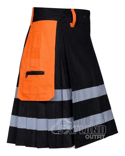 Black Orange Firefighter Utility Kilt | Reflective Tactical Cargo