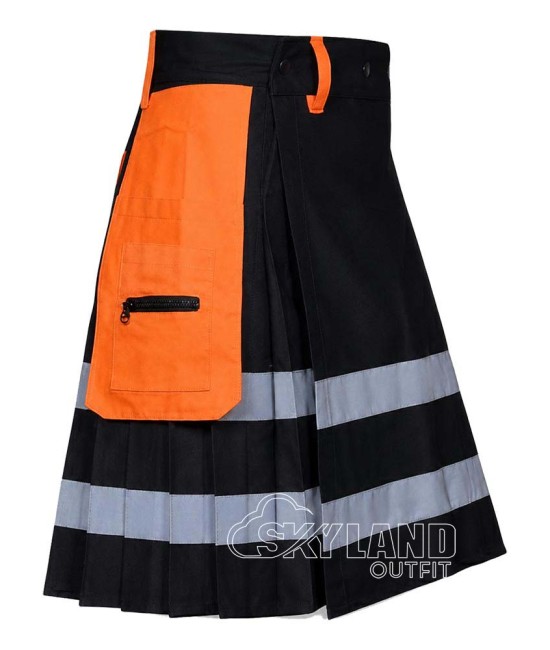 Black Orange Firefighter Utility Kilt | Reflective Tactical Cargo Black Orange Firefighter Utility Kilt | Reflective Tactical Cargo
