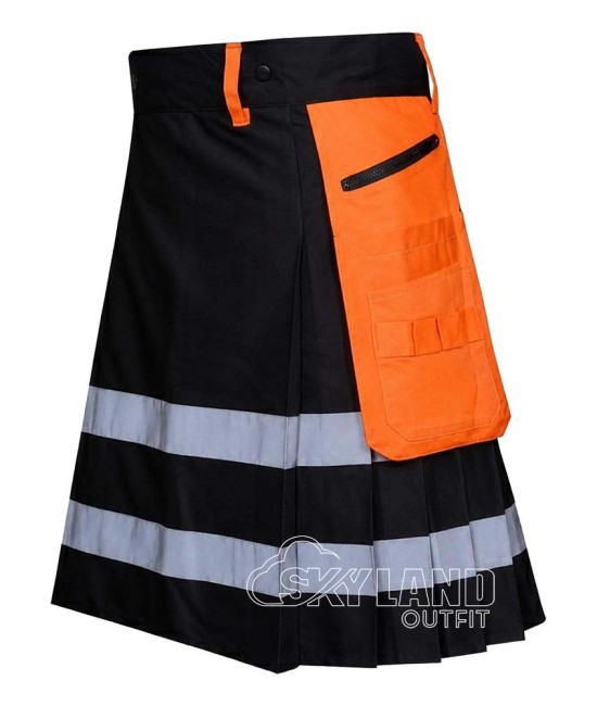 Black Orange Firefighter Utility Kilt | Reflective Tactical Cargo Black Orange Firefighter Utility Kilt | Reflective Tactical Cargo