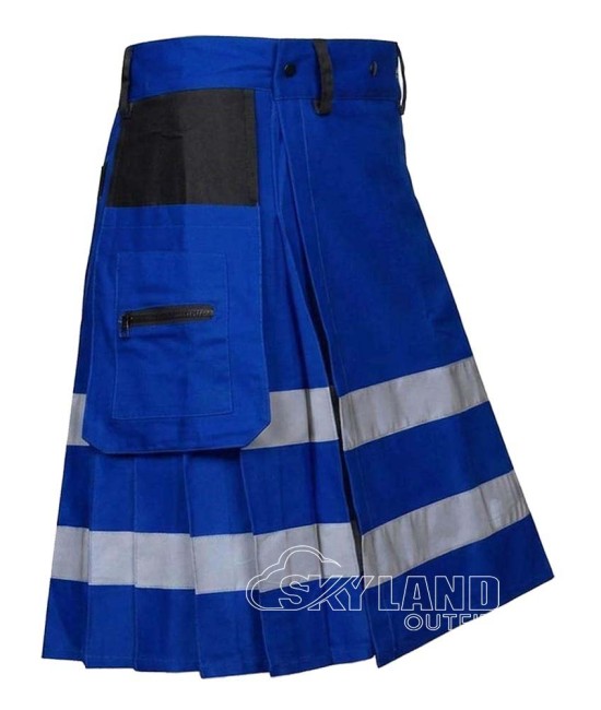 Blue Cotton Firefighter Utility Kilt | Reflective Tactical Cargo Blue Cotton Firefighter Utility Kilt | Reflective Tactical Cargo