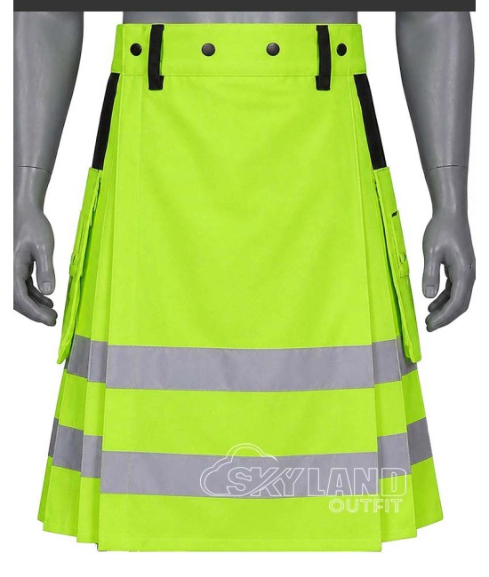 Green Cotton Fireman Utility Kilt | Reflective Tactical Cargo