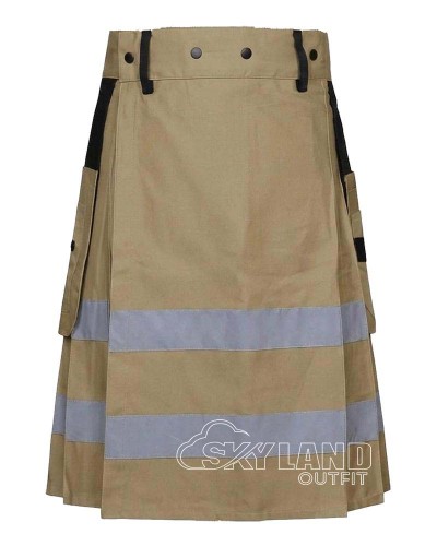 Khaki Cotton Fireman Utility Kilt | Reflective Tactical Cargo
