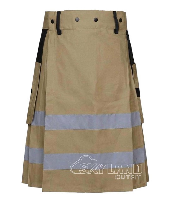 Khaki Cotton Fireman Utility Kilt | Reflective Tactical Cargo