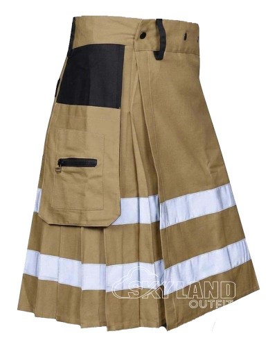 Khaki Cotton Fireman Utility Kilt | Reflective Tactical Cargo