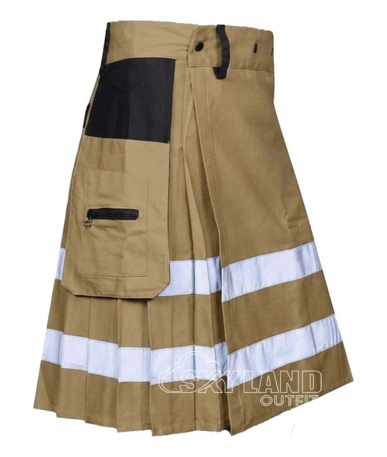 Khaki Cotton Fireman Utility Kilt | Reflective Tactical Cargo