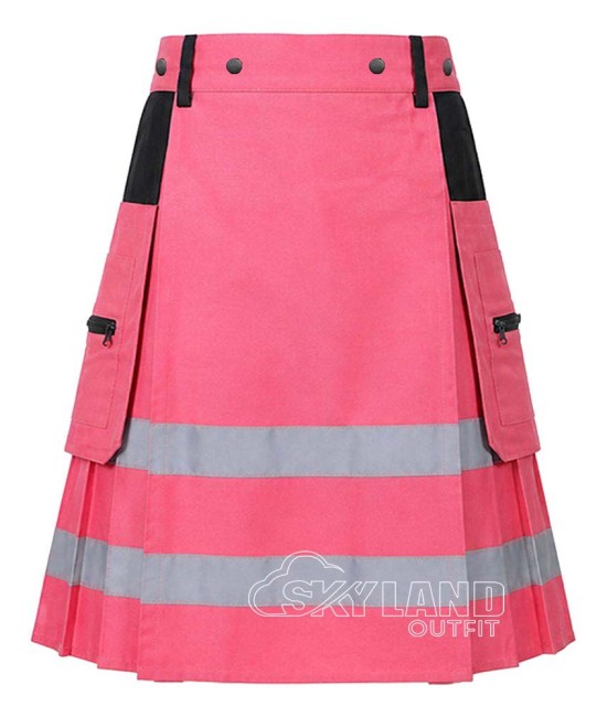 Pink Cotton Fireman Utility Kilt | Reflective Tactical Cargo