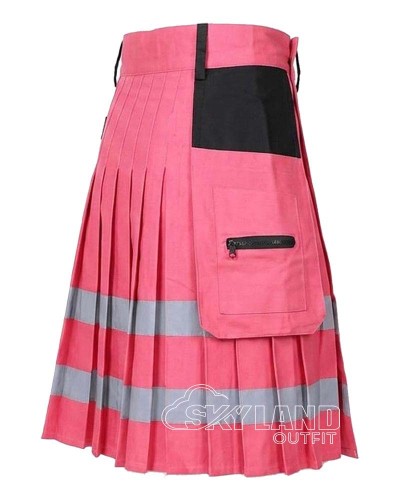 Pink Cotton Fireman Utility Kilt | Reflective Tactical Cargo