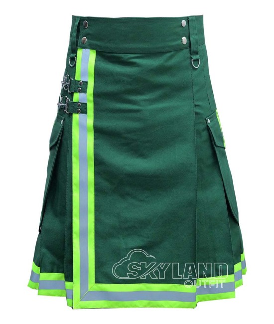 Solid Green Firefighter Utility Kilt | Heavy-Duty Cotton Work Kilts