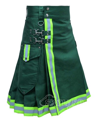 Solid Green Firefighter Utility Kilt | Heavy-Duty Cotton Work Kilts