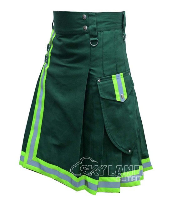 Solid Green Firefighter Utility Kilt | Heavy-Duty Cotton Work Kilts