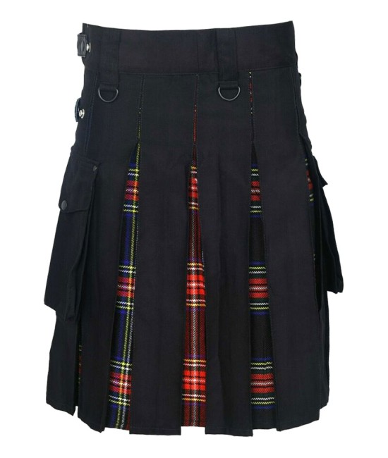 Hybrid Utility Kilts - Black Cotton & Black Stewart Tartan Kilt