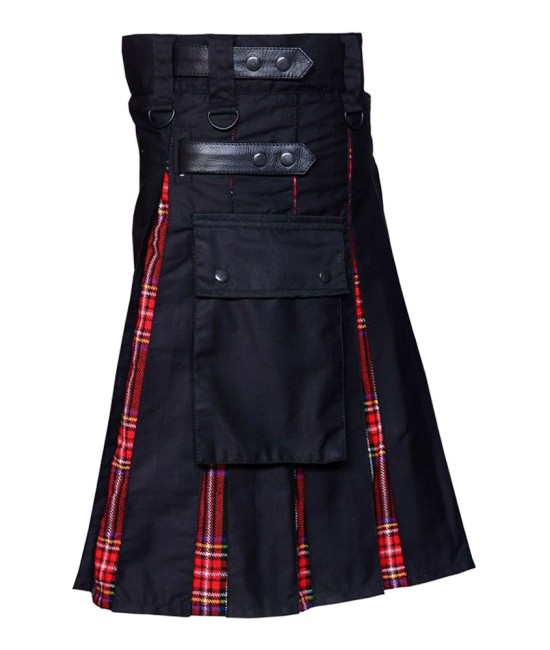 Hybrid Utility Kilts - Black Cotton & Black Stewart Tartan Kilt