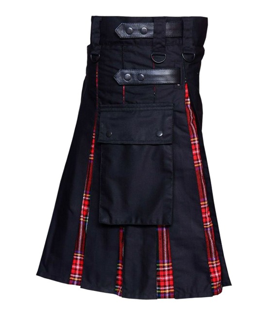 Hybrid Utility Kilts - Black Cotton & Black Stewart Tartan Kilt