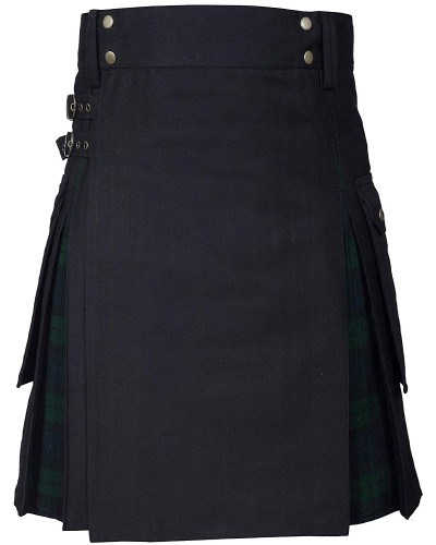 Hybrid Utility Kilts - Black Cotton & Black Watch Tartan Kilt Hybrid Utility Kilts - Black Cotton & Black Watch Tartan Kilt