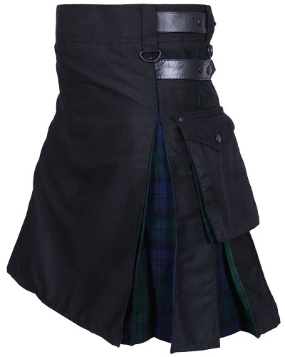 Hybrid Utility Kilts - Black Cotton & Black Watch Tartan Kilts Hybrid Utility Kilts - Black Cotton & Black Watch Tartan Kilts