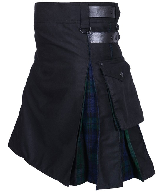 Hybrid Utility Kilts - Black Cotton & Black Watch Tartan Kilts