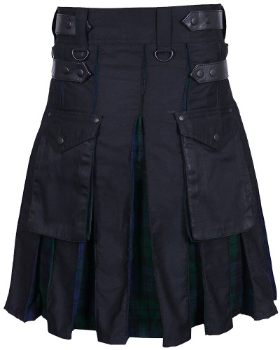 Hybrid Utility Kilts - Black Cotton & Black Watch Tartan Kilts
