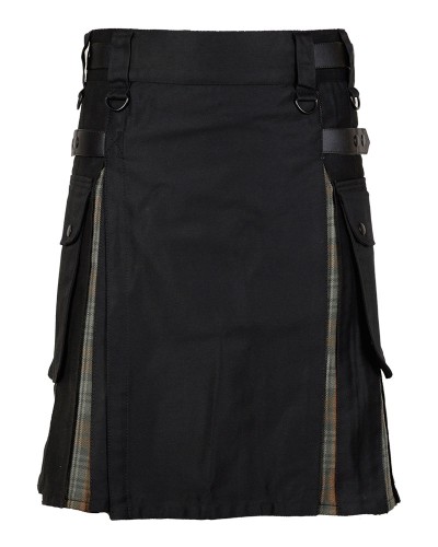 Hybrid Utility Kilts - Black Cotton & Black Watch Weathered Kilt Hybrid Utility Kilts - Black Cotton & Black Watch Weathered Kilt