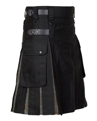 Hybrid Utility Kilts - Black Cotton & Black Watch Weathered Kilt