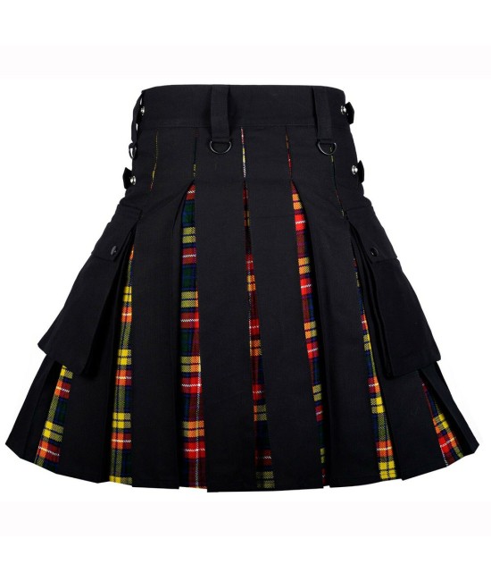 Hybrid Utility Kilts - Black Cotton & Buchanan Tartan Kilt