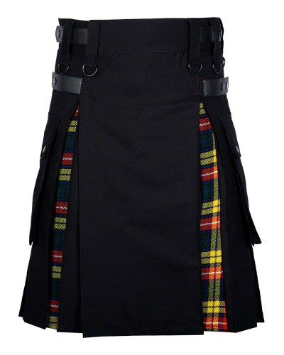 Hybrid Utility Kilts - Black Cotton & Buchanan Tartan Kilt Hybrid Utility Kilts - Black Cotton & Buchanan Tartan Kilt