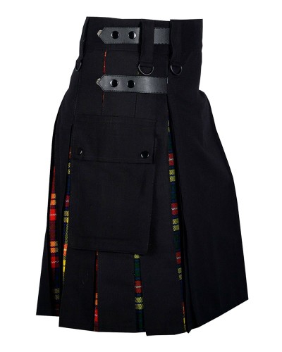 Hybrid Utility Kilts - Black Cotton & Buchanan Tartan Kilt