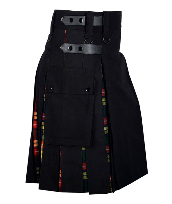 Hybrid Utility Kilts - Black Cotton & Buchanan Tartan Kilt