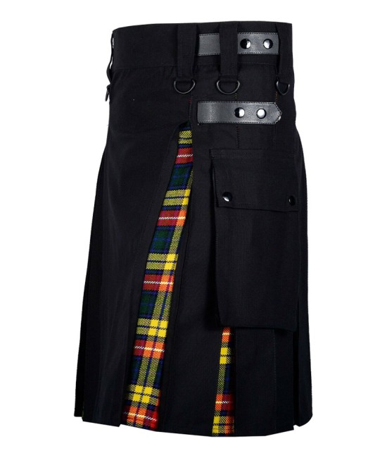 Hybrid Utility Kilts - Black Cotton & Buchanan Tartan Kilt