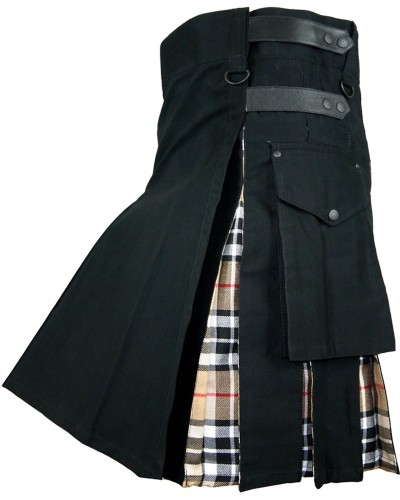 Hybrid Utility Kilts - Black Cotton & Camel Thomson Tartan Kilt