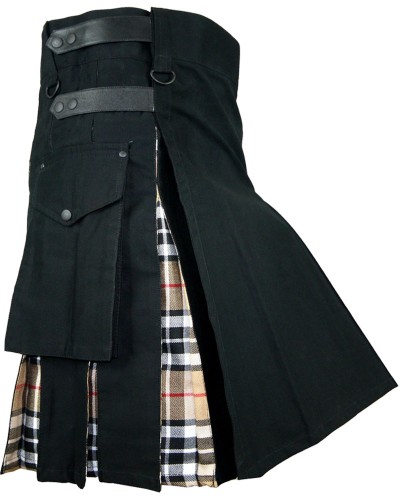 Hybrid Utility Kilts - Black Cotton & Camel Thomson Tartan Kilt Hybrid Utility Kilts - Black Cotton & Camel Thomson Tartan Kilt