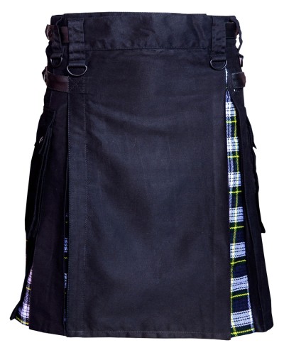 Hybrid Utility Kilts - Black Cotton & Dress Gordon Tartan Kilt for Men
