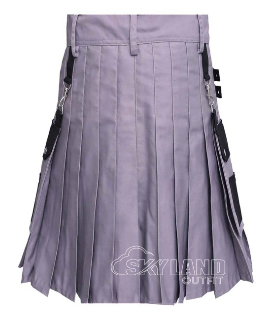Black Grey Cotton Hybrid Utility Kilt | Reflective Tactical Cargo