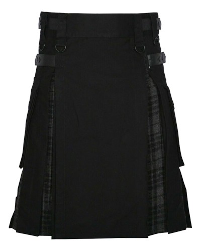 Hybrid Utility Kilts - Black Cotton & Grey Watch Tartan Kilt