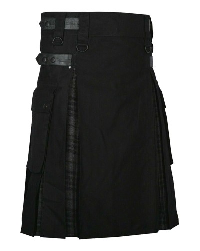 Hybrid Utility Kilts - Black Cotton & Grey Watch Tartan Kilt