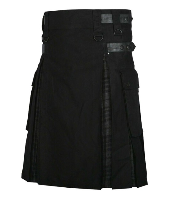 Hybrid Utility Kilts - Black Cotton & Grey Watch Tartan Kilt