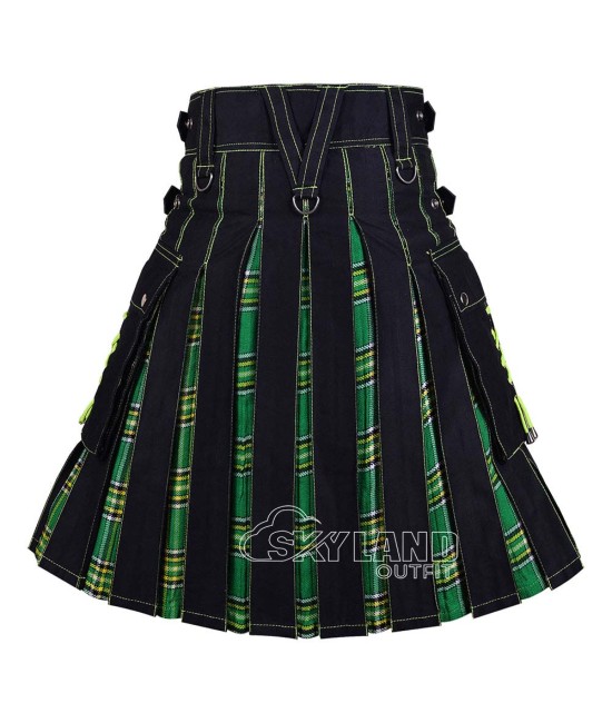 Black Inner Irish Tartan Hybrid Utility Kilt – Laces Cargo Kilts Black Inner Irish Tartan Hybrid Utility Kilt – Laces Cargo Kilts