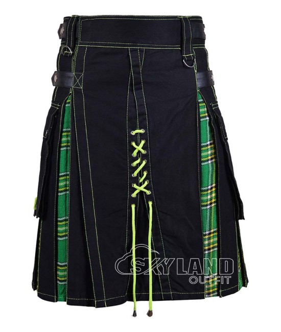 Black Inner Irish Tartan Hybrid Utility Kilt – Laces Cargo Kilts Black Inner Irish Tartan Hybrid Utility Kilt – Laces Cargo Kilts