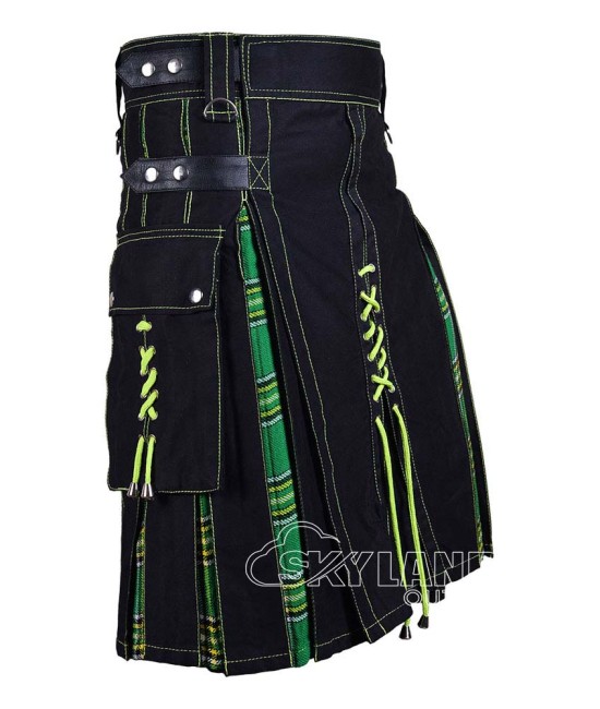 Black Inner Irish Tartan Hybrid Utility Kilt – Laces Cargo Kilts Black Inner Irish Tartan Hybrid Utility Kilt – Laces Cargo Kilts