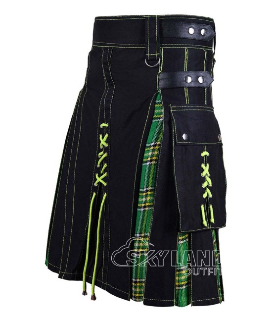 Black Inner Irish Tartan Hybrid Utility Kilt – Laces Cargo Kilts Black Inner Irish Tartan Hybrid Utility Kilt – Laces Cargo Kilts