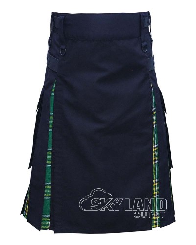 Hybrid Utility Kilt - Black Cotton & Irish National Kilts