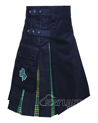 Hybrid Utility Kilt - Black Cotton & Irish National Kilts