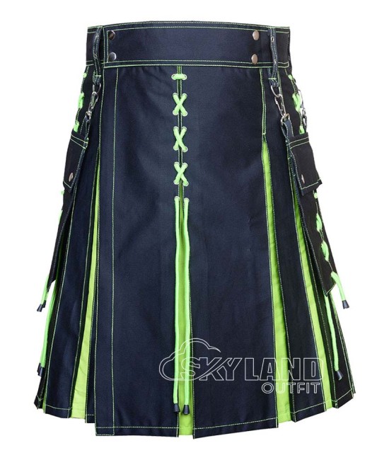 Black Inner Loment Green Hybrid Utility Kilt – Laces Cargo Kilts