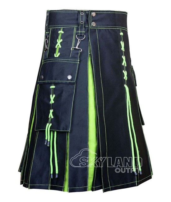 Black Inner Loment Green Hybrid Utility Kilt – Laces Cargo Kilts