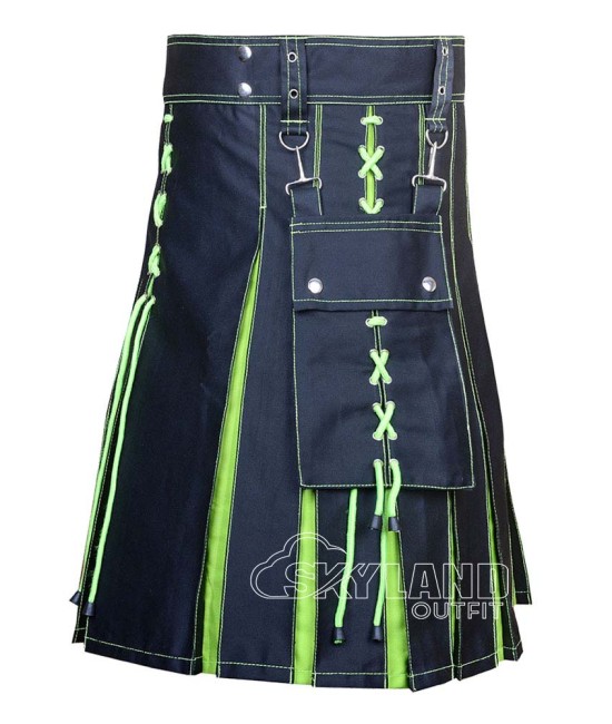 Black Inner Loment Green Hybrid Utility Kilt – Laces Cargo Kilts