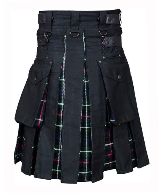 Hybrid Utility Kilts - Black Cotton & MacKenzie Tartan Kilt Hybrid Utility Kilts - Black Cotton & MacKenzie Tartan Kilt