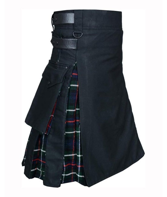 Hybrid Utility Kilts - Black Cotton & MacKenzie Tartan Kilt Hybrid Utility Kilts - Black Cotton & MacKenzie Tartan Kilt